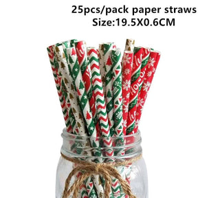 25pcs Christmas Paper Straws Snowflake Drinking Straw Merry Christmas Decorations for Home 2023 Xmas New Year Party Supplies