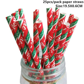 25pcs Christmas Paper Straws Snowflake Drinking Straw Merry Christmas Decorations for Home 2023 Xmas New Year Party Supplies