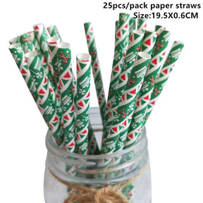 25pcs Christmas Paper Straws Snowflake Drinking Straw Merry Christmas Decorations for Home 2023 Xmas New Year Party Supplies