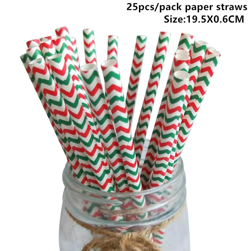 25pcs Christmas Paper Straws Snowflake Drinking Straw Merry Christmas Decorations for Home 2023 Xmas New Year Party Supplies