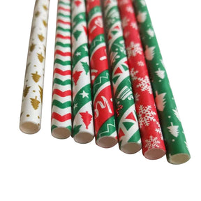 25pcs Christmas Paper Straws Snowflake Drinking Straw Merry Christmas Decorations for Home 2023 Xmas New Year Party Supplies