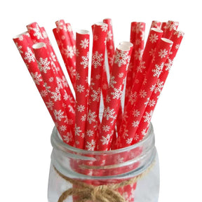 25pcs Christmas Paper Straws Snowflake Drinking Straw Merry Christmas Decorations for Home 2023 Xmas New Year Party Supplies