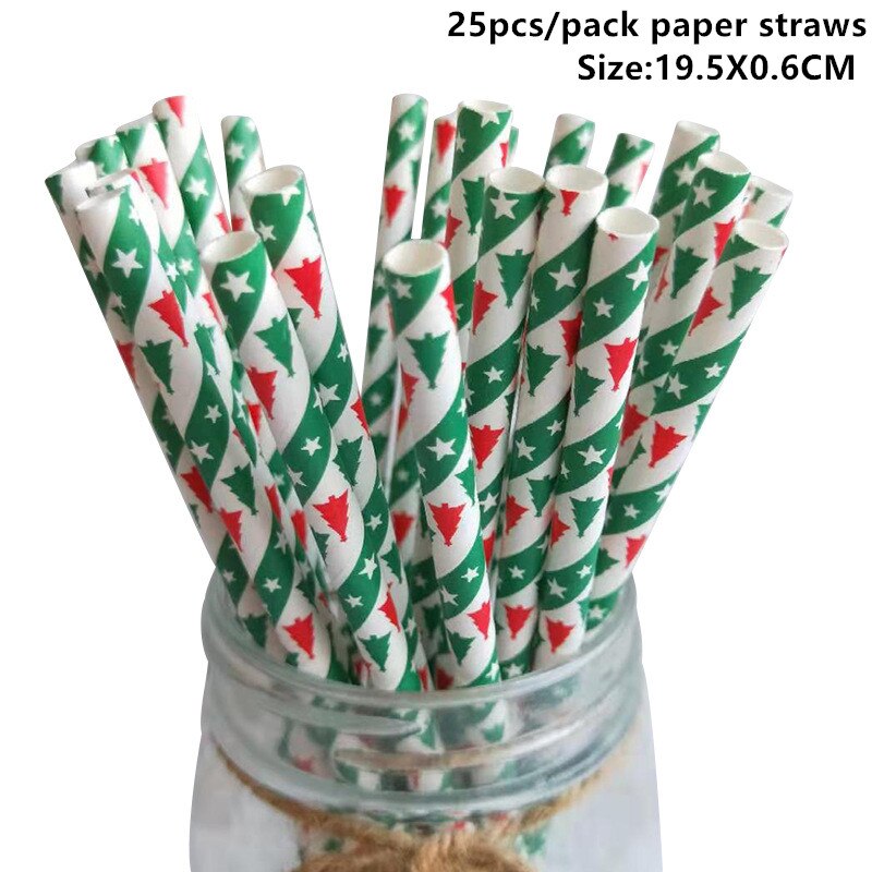 25pcs Christmas Paper Straws Snowflake Drinking Straw Merry Christmas Decorations for Home 2023 Xmas New Year Party Supplies