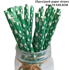 25pcs Christmas Paper Straws Snowflake Drinking Straw Merry Christmas Decorations for Home 2023 Xmas New Year Party Supplies