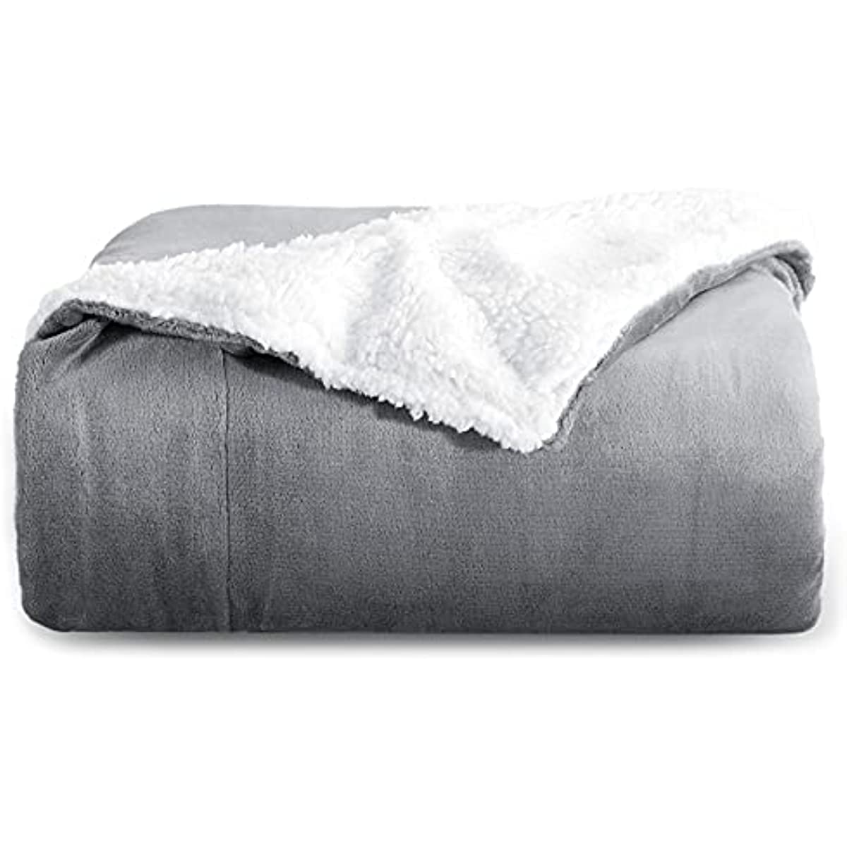 Sherpa Fleece Throw Blanket for Couch - Grey Thick Fuzzy Warm Soft Blankets and Throws for Sofa. 50x60 Inches