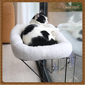 Cat Window Perch for Indoor Cats - 100% Metal Supported from Below - Comes with Tailored Spacious Pet Bed - Cat Window Hammock for Large Cats & Kittens - for Sunbathing. Napping & Overlooking