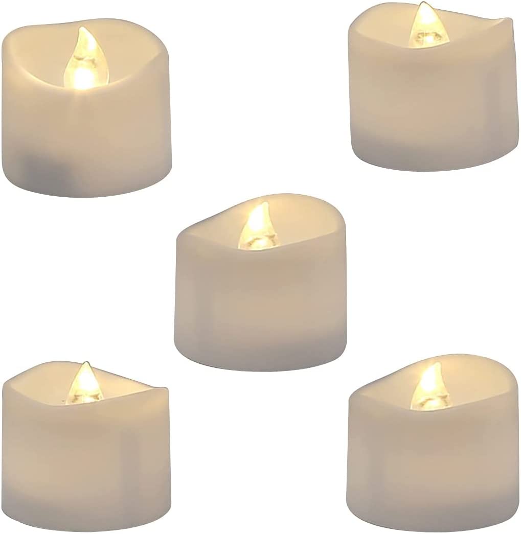 Flameless Tea Lights Candles. Last 5days Longer Battery Operated LED Votive Candles. 12 pcs Flickering Tealights with Warm White Light for Wedding. Valentine's Day. Halloween. Christmas