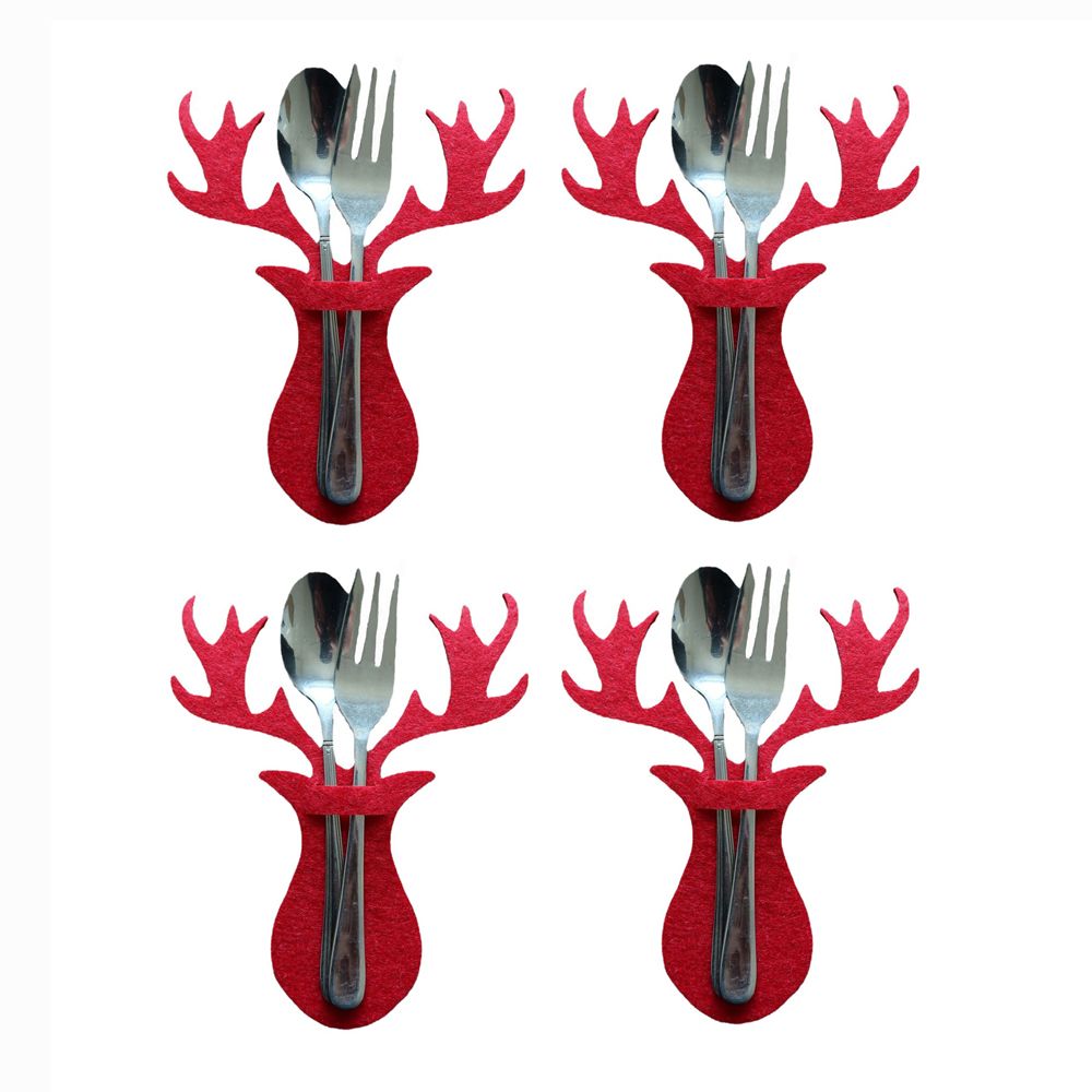 4PCS 44 Styles Christmas Knife and Fork Holder Elk Xmas Tree Pocket Cutlery Bag Non-woven fabric Cookware Organizer Table Decor