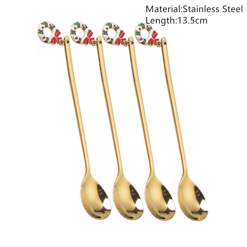 4pcs Navidad 2022 Gingerbread Man Stainless Steel Spoons Xmas Party Coffee Spoon Christmas Decorations Noel Natal Gift Ornaments xmas