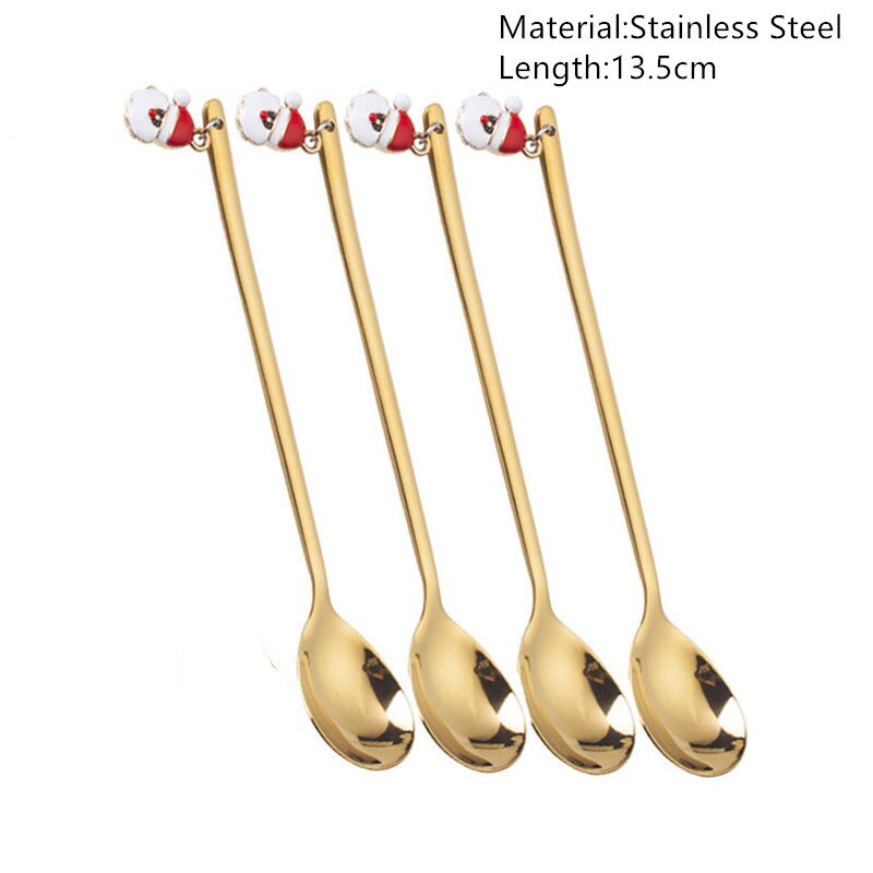 4pcs Navidad 2022 Gingerbread Man Stainless Steel Spoons Xmas Party Coffee Spoon Christmas Decorations Noel Natal Gift Ornaments xmas