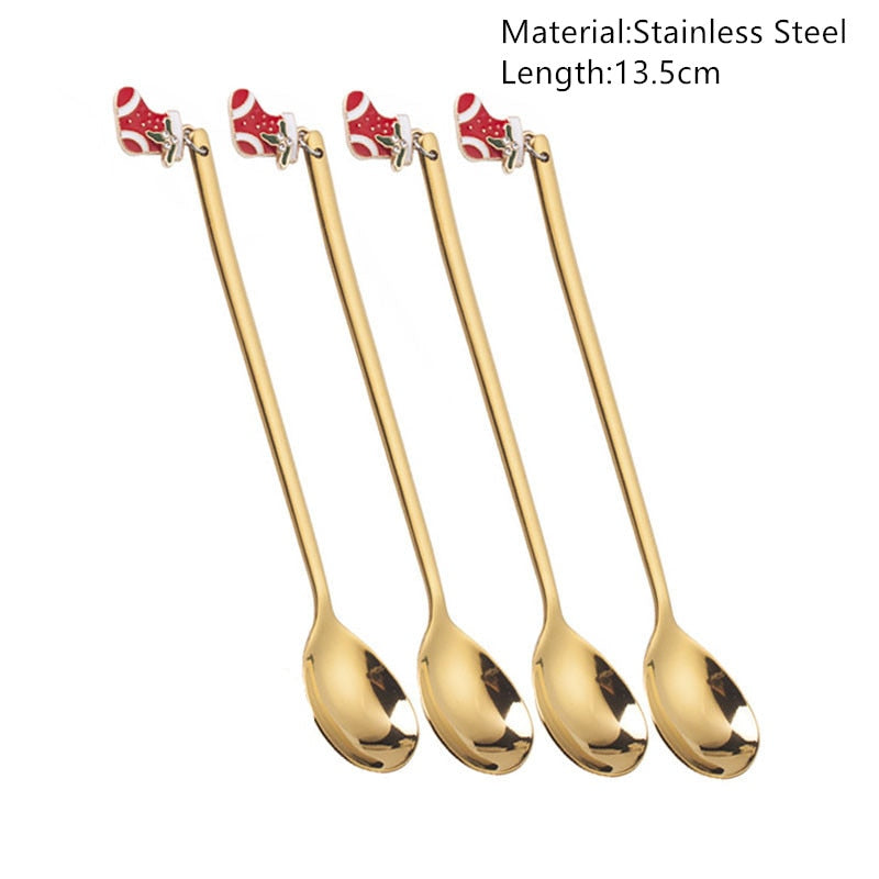 4pcs Navidad 2022 Gingerbread Man Stainless Steel Spoons Xmas Party Coffee Spoon Christmas Decorations Noel Natal Gift Ornaments xmas