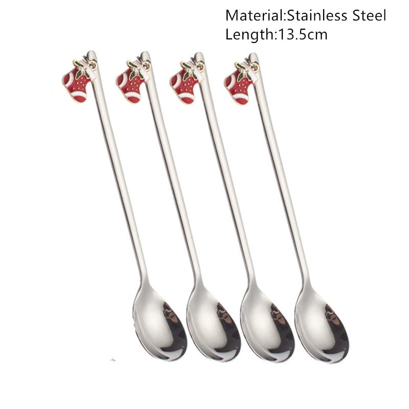 4pcs Navidad 2022 Gingerbread Man Stainless Steel Spoons Xmas Party Coffee Spoon Christmas Decorations Noel Natal Gift Ornaments xmas