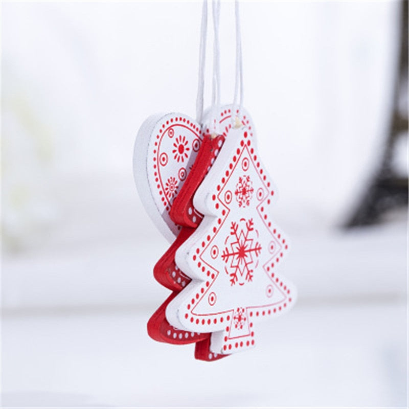 5/10pcs 5cm New Year 2022 Natural Wood Christmas Tree Ornament Pendants Hanging Gift Xmas DIY Noel Home Decoration Navidad Decor