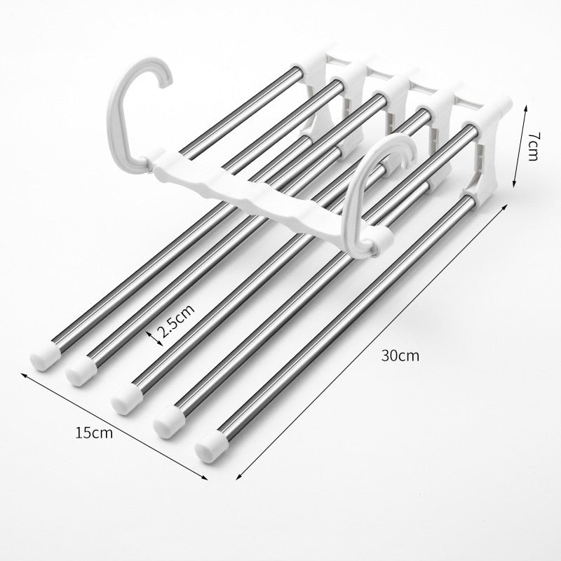 5 in 1 Magic Trouser Rack Hangers Stainless Steel Folding Pant Rack Tie Hanger Shelves Bedroom Closet Organizer Wardrobe Storage