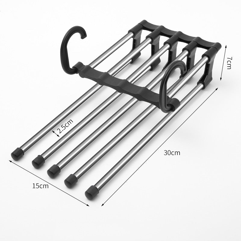 5 in 1 Magic Trouser Rack Hangers Stainless Steel Folding Pant Rack Tie Hanger Shelves Bedroom Closet Organizer Wardrobe Storage