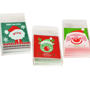 50/100pcs Cookie Gift Bags Christmas Santa Claus Snowman Snacks Cookie Plastic Packaging Bags Party Wedding Candy Bag Kids Favor