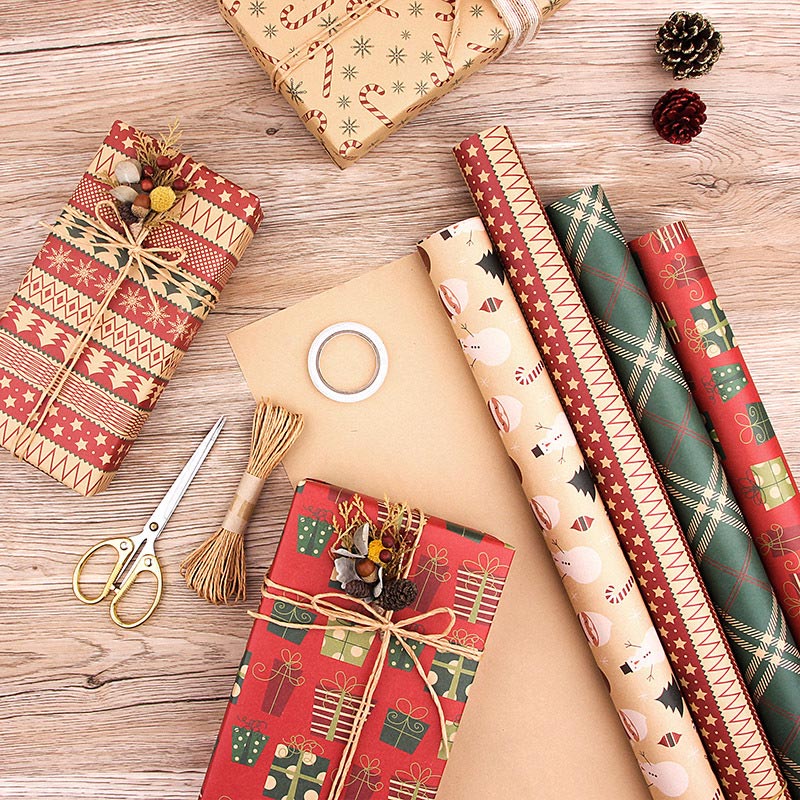 50*70cm 2022 Christmas Wrapping Paper Xmas Tree Snowflake Wedding Decoration Gifts Packaging Kraft Paper New Year Decor