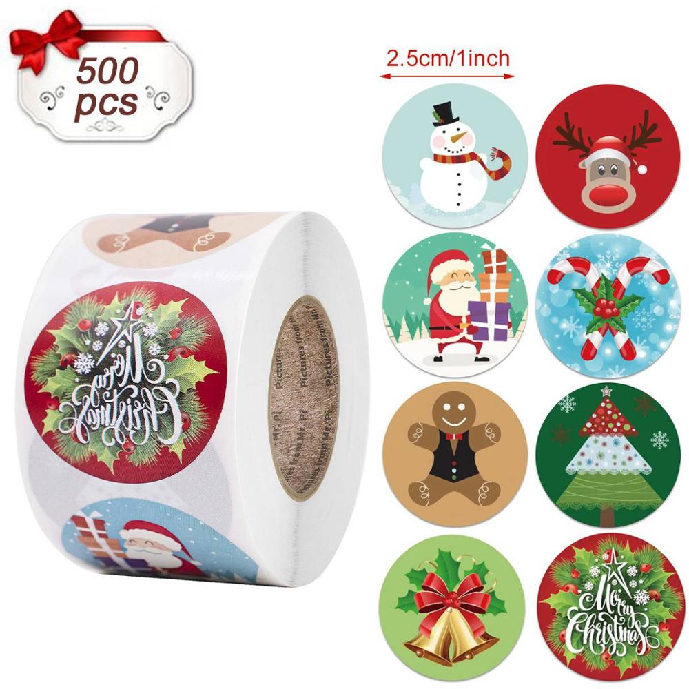 500pcs Christmas Stickers Candy Bag Decor Merry Christmas Decoration for Home 2022 Xmas Navidad Natal Noel Gifts New Year 2023