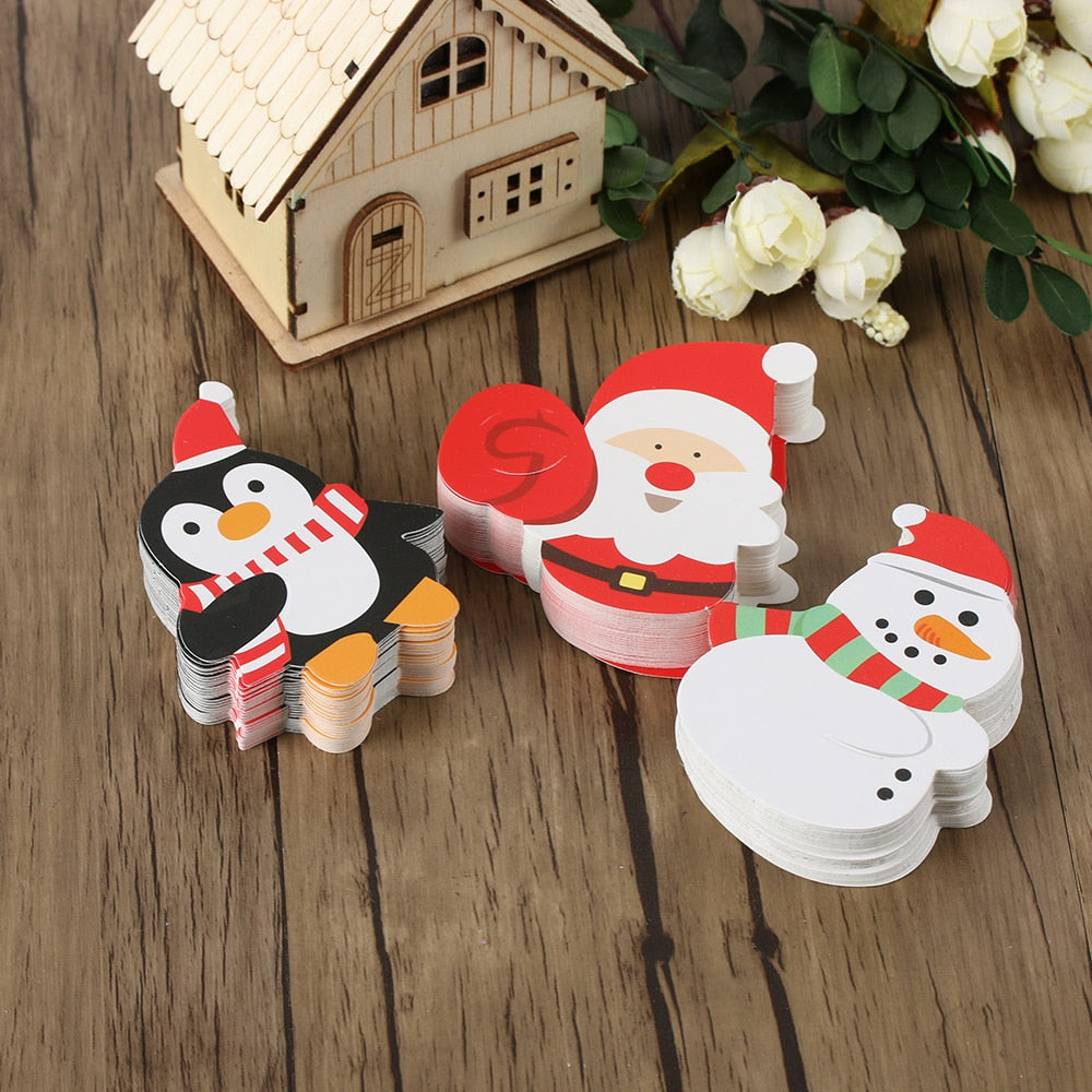 50Pcs/Lot Christmas Lollipop Paper Cards Penguin Snowman Santa Claus Invitations Cute DIY Gift Package Decoraion