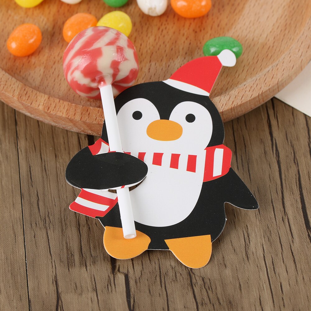 50Pcs/Lot Christmas Lollipop Paper Cards Penguin Snowman Santa Claus Invitations Cute DIY Gift Package Decoraion