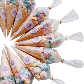 50pcs/Lot DIY Candy Bag Wedding Favors Birthday Party Decoration Sweet Cellophane Transparent Cone Storage With Organza Pouches