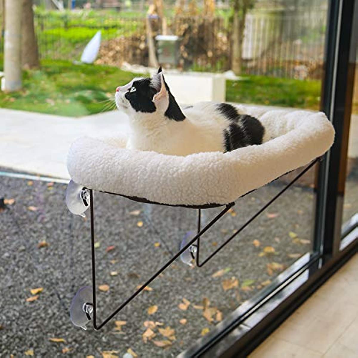 Cat Window Perch for Indoor Cats - 100% Metal Supported from Below - Comes with Tailored Spacious Pet Bed - Cat Window Hammock for Large Cats & Kittens - for Sunbathing. Napping & Overlooking