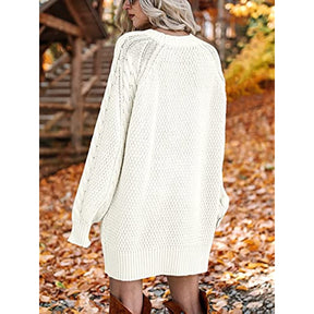 Women Crewneck Long Sleeve Oversized Cable Knit Chunky Pullover Short Sweater Dresses