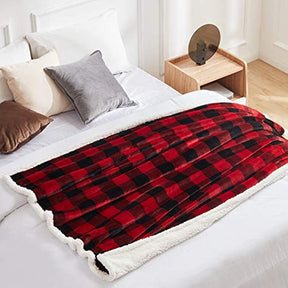 Sherpa Red and Black Buffalo Plaid Christmas Throw Blanket Fuzzy Fluffy Soft Cozy Blanket