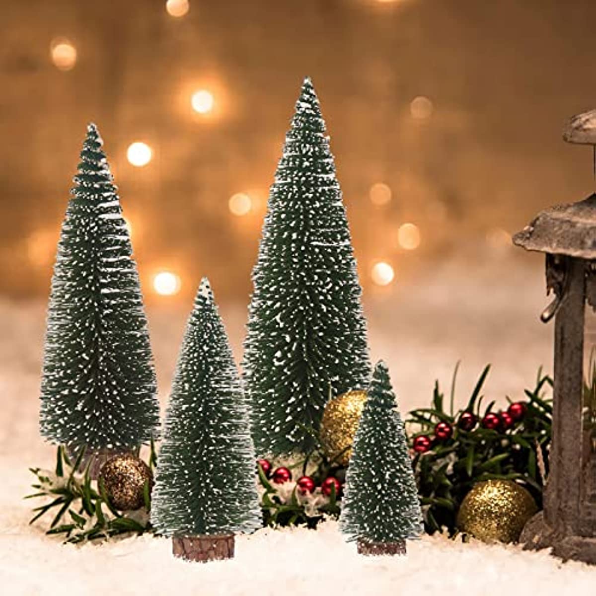 4pcs Mini Christmas Tree Small Pine Tree with Wooden Bases for Xmas Holiday Party Home Tabletop Tree Decor