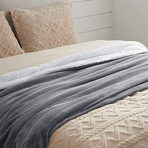 Sherpa Fleece Throw Blanket for Couch - Grey Thick Fuzzy Warm Soft Blankets and Throws for Sofa. 50x60 Inches