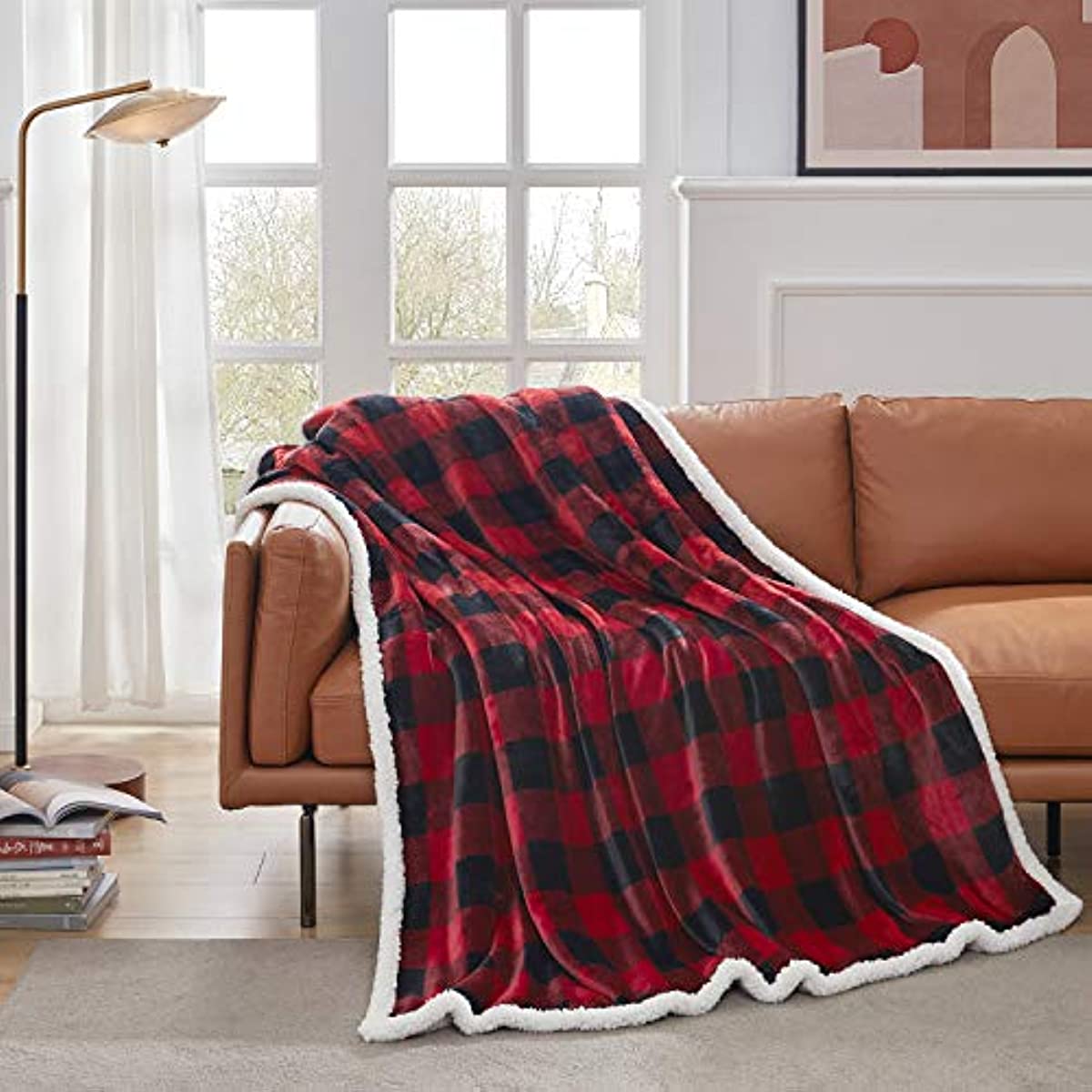 Sherpa Red and Black Buffalo Plaid Christmas Throw Blanket Fuzzy Fluffy Soft Cozy Blanket