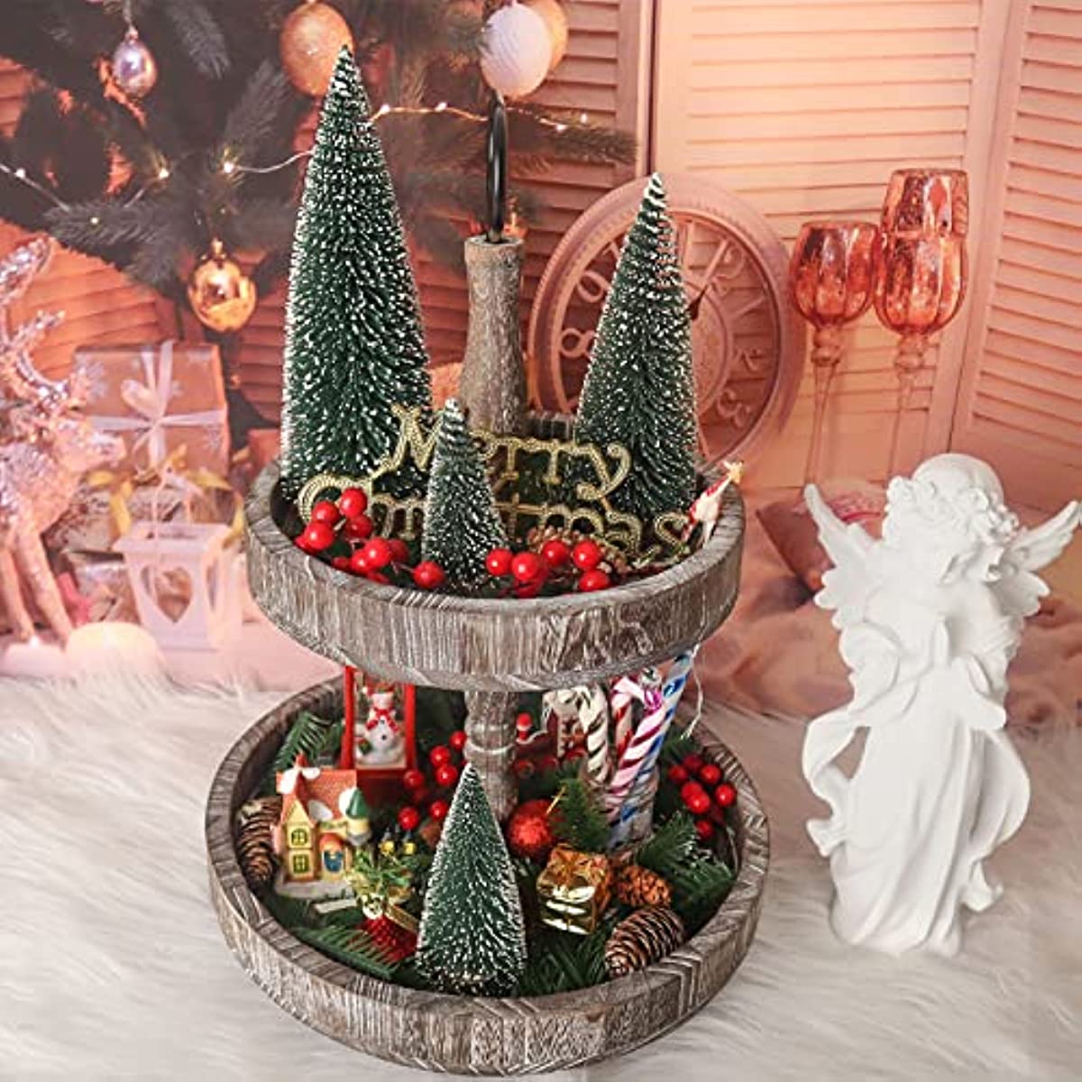 4pcs Mini Christmas Tree Small Pine Tree with Wooden Bases for Xmas Holiday Party Home Tabletop Tree Decor