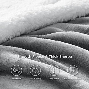 Sherpa Fleece Throw Blanket for Couch - Grey Thick Fuzzy Warm Soft Blankets and Throws for Sofa. 50x60 Inches