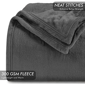 Bedding Fleece Blanket Queen Size Grey 300GSM Luxury Fuzzy Soft Anti-Static Microfiber Bed Blanket (90x90 Inches)