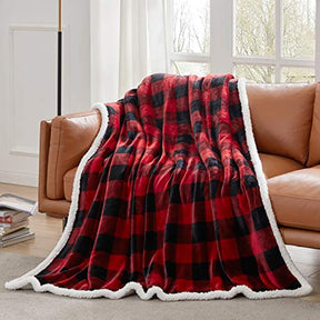 Sherpa Red and Black Buffalo Plaid Christmas Throw Blanket Fuzzy Fluffy Soft Cozy Blanket