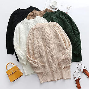 Women Crewneck Long Sleeve Oversized Cable Knit Chunky Pullover Short Sweater Dresses