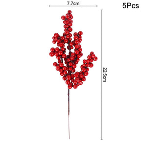 5Pcs Christmas Red Berry Articifial Flower Pine Cone Branch Christmas Tree Decorations Ornament Gift Packaging Home DIY Wreath