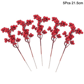 5Pcs Christmas Red Berry Articifial Flower Pine Cone Branch Christmas Tree Decorations Ornament Gift Packaging Home DIY Wreath