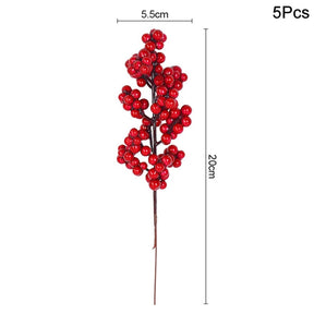 5Pcs Christmas Red Berry Articifial Flower Pine Cone Branch Christmas Tree Decorations Ornament Gift Packaging Home DIY Wreath