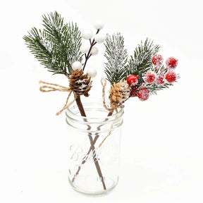 5Pcs Christmas Red Berry Articifial Flower Pine Cone Branch Christmas Tree Decorations Ornament Gift Packaging Home DIY Wreath