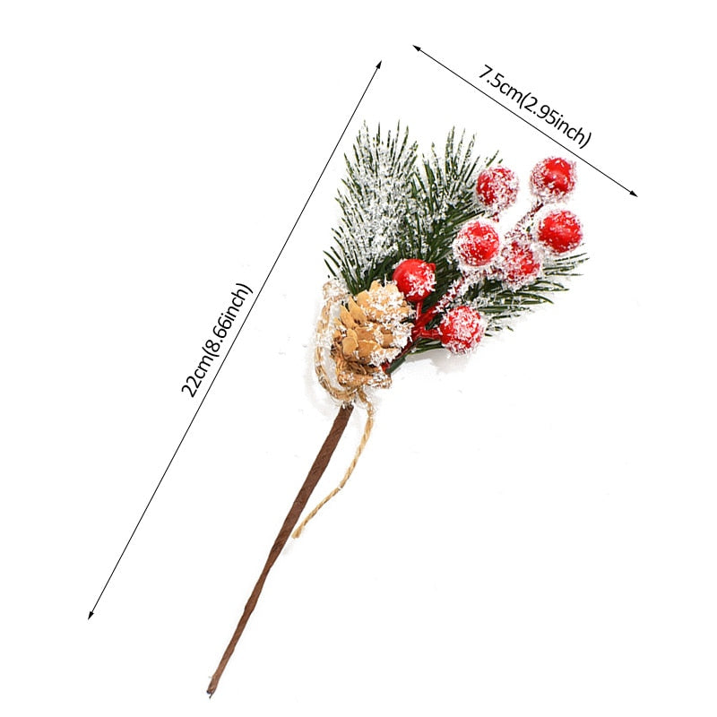 5Pcs Christmas Red Berry Articifial Flower Pine Cone Branch Christmas Tree Decorations Ornament Gift Packaging Home DIY Wreath