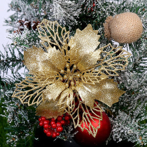 5pcs 9-16cm Glitter Artifical Christmas Flowers Christmas Tree Decorations for Home Fake Flowers Xmas Ornaments New Year Decor