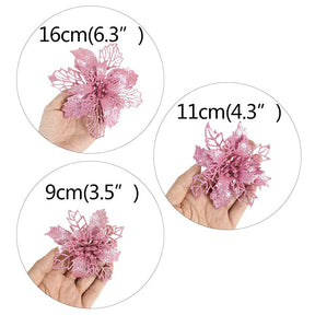 5pcs 9-16cm Glitter Artifical Christmas Flowers Christmas Tree Decorations for Home Fake Flowers Xmas Ornaments New Year Decor