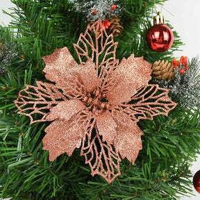 5pcs 9-16cm Glitter Artifical Christmas Flowers Christmas Tree Decorations for Home Fake Flowers Xmas Ornaments New Year Decor