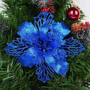 5pcs 9-16cm Glitter Artifical Christmas Flowers Christmas Tree Decorations for Home Fake Flowers Xmas Ornaments New Year Decor