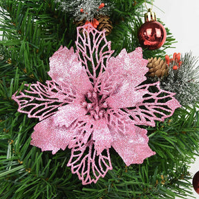 5pcs 9-16cm Glitter Artifical Christmas Flowers Christmas Tree Decorations for Home Fake Flowers Xmas Ornaments New Year Decor