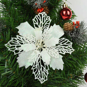 5pcs 9-16cm Glitter Artifical Christmas Flowers Christmas Tree Decorations for Home Fake Flowers Xmas Ornaments New Year Decor