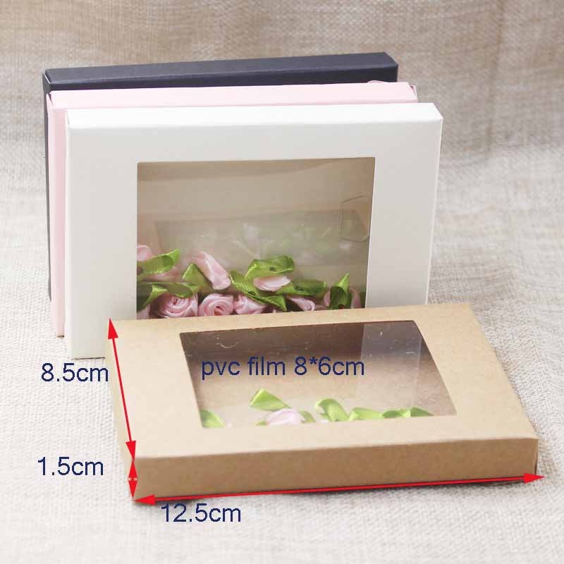 5pcs Mixed Color Kraft Paper Box Romantic Wedding Transparent Window Gift Box Candy Chocolate Biscuit Packaging