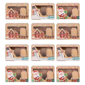 6/12 Christmas Candy Cookie Boxes Gift Box Kraft With Window Holiday Treat Box Packaging Box Santa Snowman Xmas Gift Bag Noel