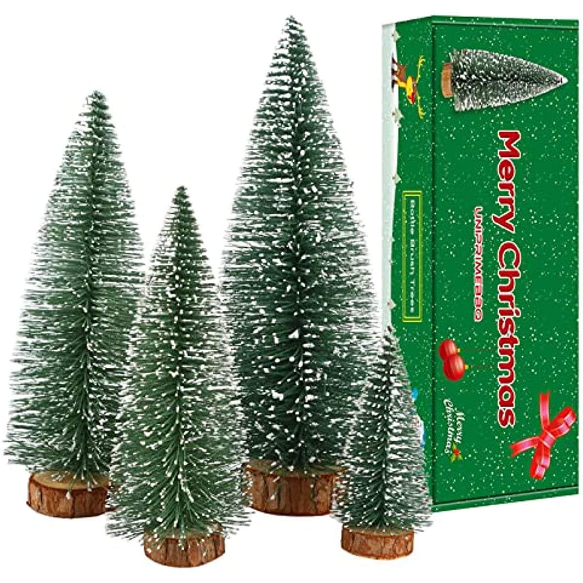 4pcs Mini Christmas Tree Small Pine Tree with Wooden Bases for Xmas Holiday Party Home Tabletop Tree Decor